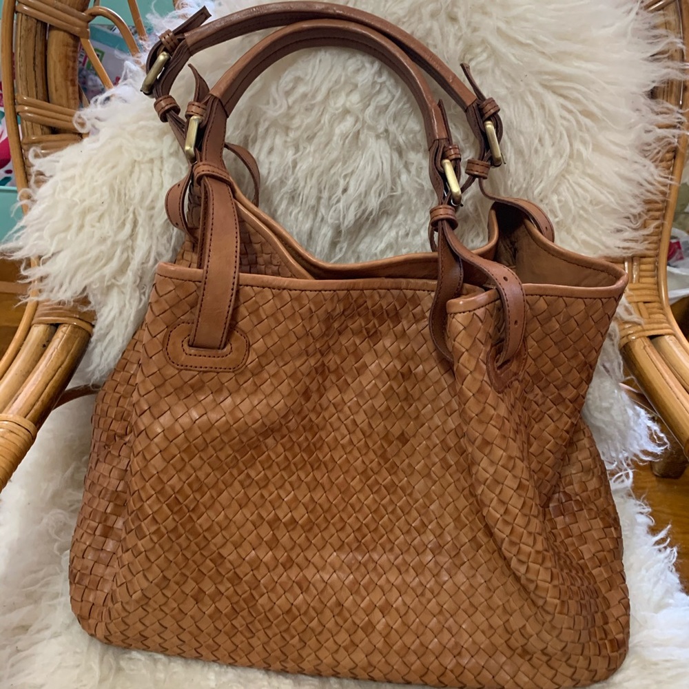 Woven leather satchel/crossbody